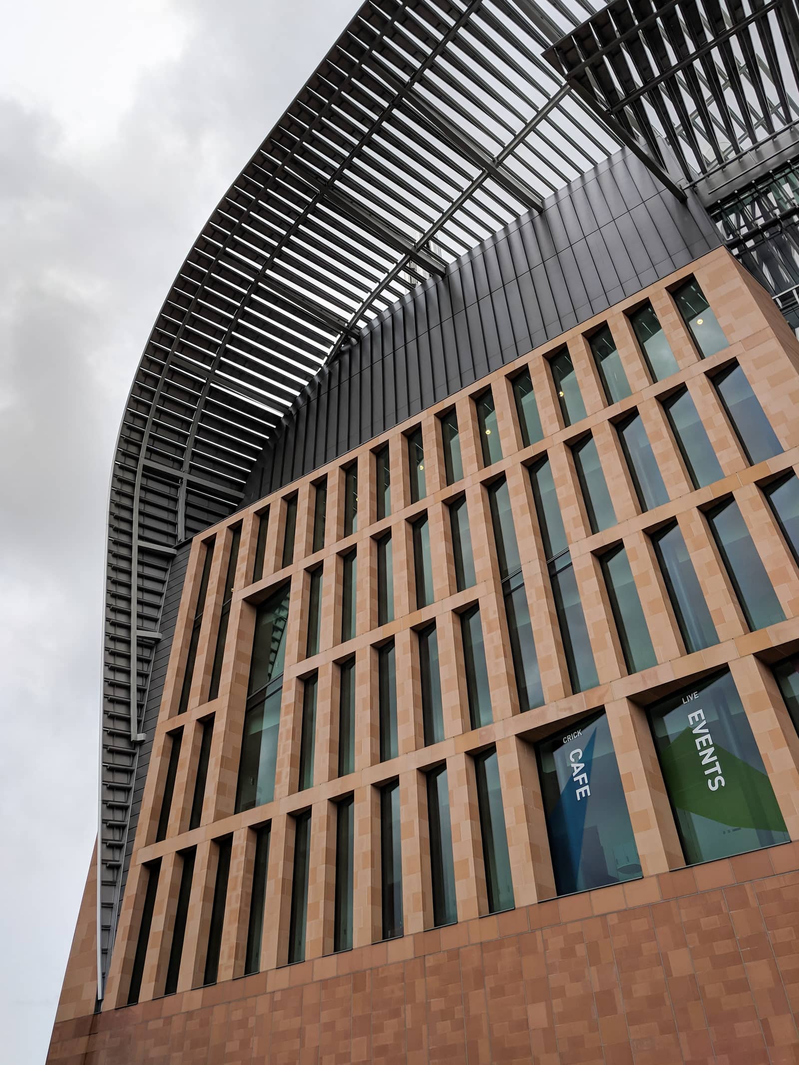 The Francis Crick Institute facade on Midland Road, King's Cross.
